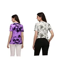 SHRIEZ T-Shirt Over Size Lycra Printed Round Neck T-Shirt with Half-Sleeves for Woman Girls? {Pack of 2} (S, Purple-Grey)-thumb2