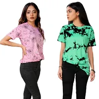 SHRIEZ Oversized Tshirt for Ladies Pink Face & Dark Green T-Shirt for Women/Girls (Large)-thumb2