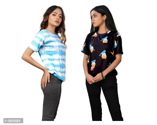 SHRIEZ Oversized T-Shirt for Women, T-Shirt for Women/Girls (X-Large, Blue White & Black Don)