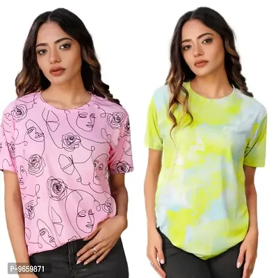 SHRIEZ Oversized Tshirt for Ladies Pink Face & T.D. Yellow T-Shirt for Women/Girls (Medium)