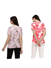 SHRIEZ T-Shirt Over Size Lycra | Printed Round Neck | T-Shirt with Half-Sleeves for WomanGirls? [Pack of 2] (M, Gajari-Peach)-thumb2