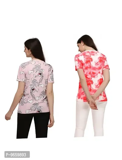 SHRIEZ T-Shirt Over Size Lycra | Printed Round Neck | T-Shirt with Half-Sleeves for WomanGirls? [Pack of 2] (M, Gajari-Peach)-thumb3