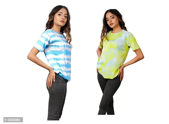 SHRIEZ Oversized T-Shirt for Women, T-Shirt for Women/Girls (Pack of 2) (Large, Blue White & T.D Yellow)