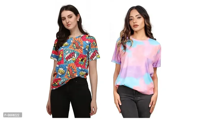 SHRIEZ OversizedPrinted T-Shirt for Women, T-Shirt Combo for Women/Girls (Pack of 2)-thumb0