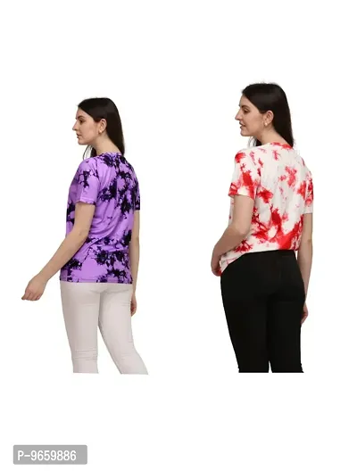 SHRIEZ T-Shirt Over Size Lycra Printed Round Neck T-Shirt with Half-Sleeves for Woman Girls? {Pack of 2} (M, Purple-Red)-thumb3