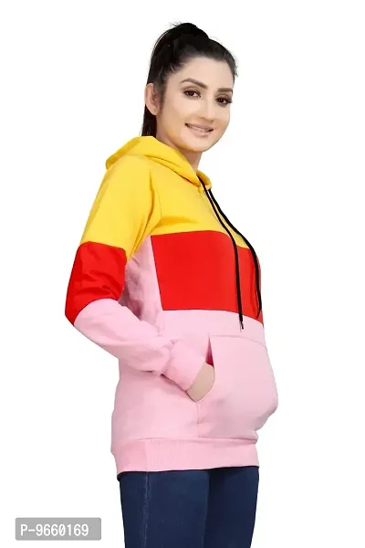 SHRIEZ Colorblock Hoodie for Women, Multicolor Hoodie for Winter Pink-thumb0