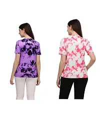 SHRIEZ T-Shirt Over Size Lycra Printed Round Neck T-Shirt with Half-Sleeves for Woman Girls? {Pack of 2} (L, Purple-Pink)-thumb1