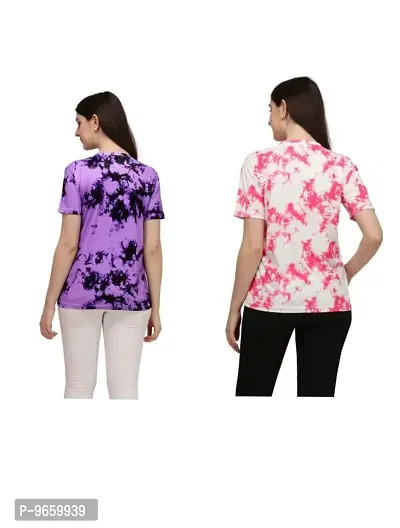 SHRIEZ T-Shirt Over Size Lycra Printed Round Neck T-Shirt with Half-Sleeves for Woman Girls? {Pack of 2} (L, Purple-Pink)-thumb2