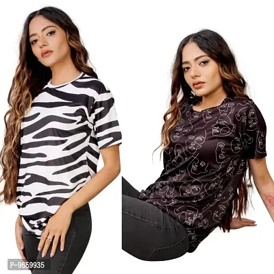 SHRIEZ T-Shirt Over Size Lycra | Printed Round Neck | T-Shirt with Half-Sleeves for Woman | Girls? Pack of 2. (XL, White&Black-Black)