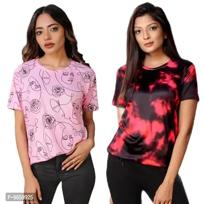 SHRIEZ Oversized Tshirt for Ladies Pink Face & RedBlack T-Shirt for Women/Girls (Medium)