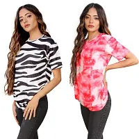 SHRIEZ T-Shirt Over Size Lycra | Printed Round Neck | T-Shirt with Half-Sleeves for Woman | Girls? Pack of 2 (XL, Zebra-Gajari)-thumb2