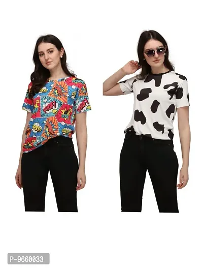 SHRIEZ Tshirt Over Size Lycra Printed Round Neck T-Shirt (Pack of 2) with Half Sleeves for Woman/Girls? (XL, Multi-White-Black)