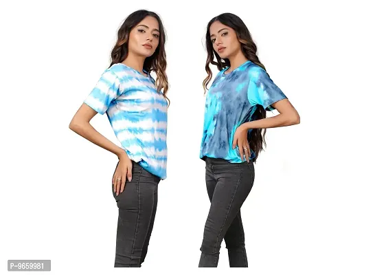 SHRIEZ Oversized T-Shirt for Women, T-Shirt for Women/Girls (X-Large, Blue White & Blue Grey)