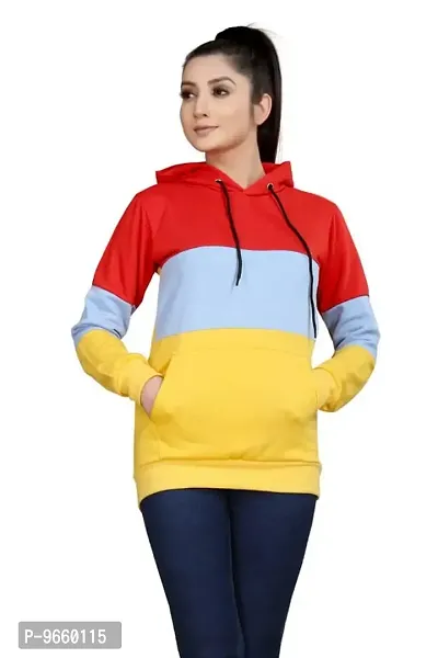SHRIEZ Colorblock Hoodie for Women, Multicolor Hoodie for Winter Yellow