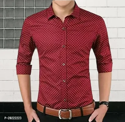 Reliable Red Cotton Solid Long Sleeve Casual Shirts For Men-thumb0