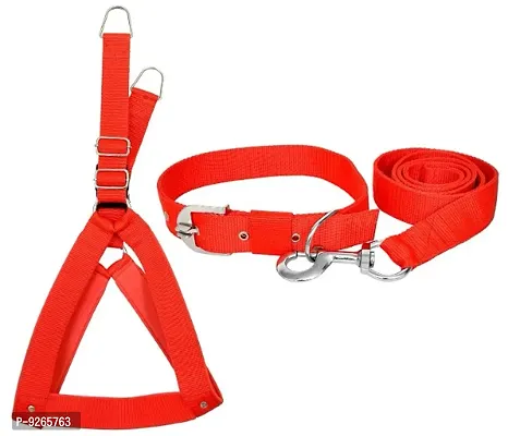 Combo of 3 Pack Red Dog Harness + Collar + Belt Set 0.75nch (Small,Waterproof, Leash Size 1.5M-2M)-thumb0