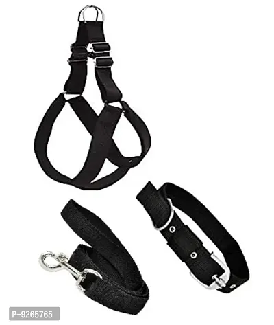 Combo of 3 Pack Black Dog Harness + Collar + Belt Set 0.75nch (Small,Waterproof, Leash Size 1.5M-2M)