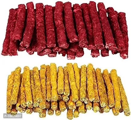 Chicken and Mutton Munchie Sticks Combo Flavors,Yellow  Red Munchy Chew Sticks Treat Snacks for All Breed Dogs (Pack of 2 Each 1Kg)-thumb0