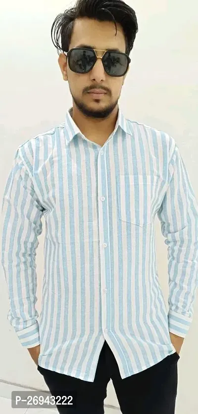 Rockmen Turquoise Color Strips Cotton Shirt