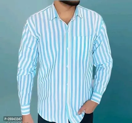 Rockmen Turquoise Color Strips Cotton Shirt
