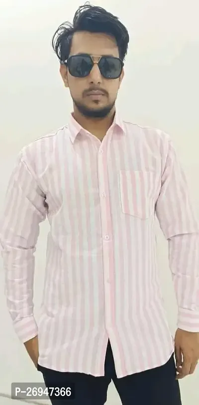 Rockmen Pink Color Strips Cotton Shirt