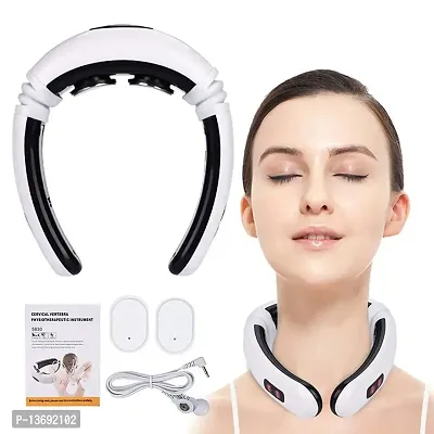 KC Kunj Creation Electric Neck Massager for Deep Tissue Pain Relief Cervical Vertebra Massager Impulse Treatment Device for Acupoint Magnetic Therapy with 2 Electrode Pads (White)