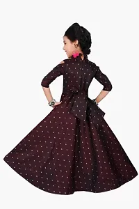 KC Kunj Creation Kids Taffeta Silk Fit & Flare Designer Neck 3/4 Sleeve Solid Plaid Readymade Gown (Maroon_Size :- 5-6 Years)-thumb3