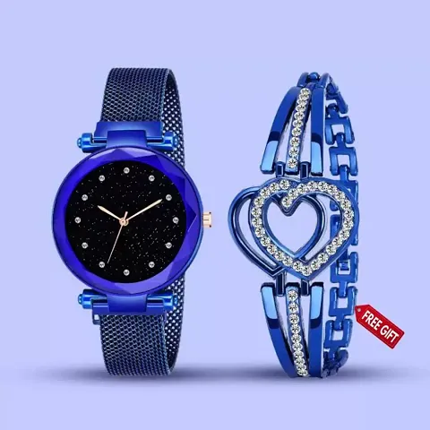 Stylish Magnetic Strap Analog Watches for Women with free Bracelet