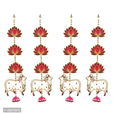 Classic Cow Pichwai Hanging And Golden Lotus Mdf Wall Hanging- Pack Of 4-thumb0