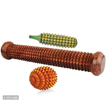Acupressure Roller for Hand and Foot Pain relief Wooden Massager Combo with palm balls and karela massager for Body Stress relief