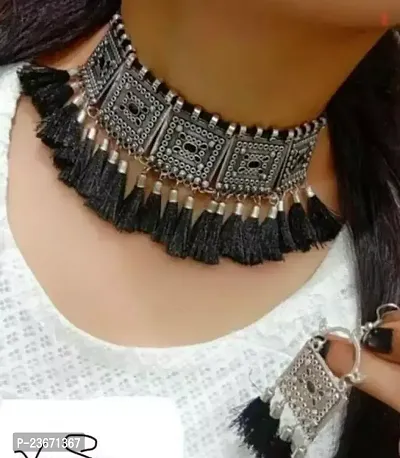 Trendy 5 Meena Tassel Chocker Jewellery Set-thumb0