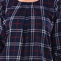 Navy Blue Crop Length Checked Crepe Tops For Women S-thumb4