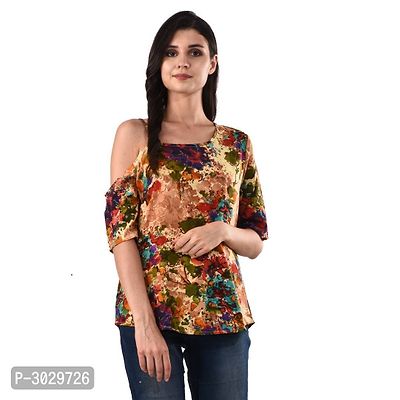 Multicoloured Crop Length Printed Crepe Tops For Women's
