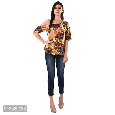 Multicoloured Crop Length Printed Crepe Tops For Women's-thumb3