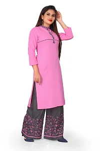 Elite Pink Rayon Embroidered Kurta with Palazzo Set For Women-thumb2