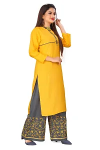 Elite Yellow Rayon Embroidered Kurta with Palazzo Set For Women-thumb2