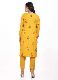 Yellow Cotton Embroidered Kurtas For Women-thumb1