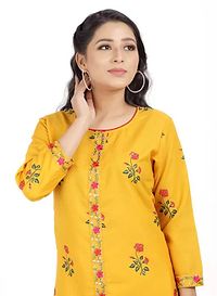 Yellow Cotton Embroidered Kurtas For Women-thumb3