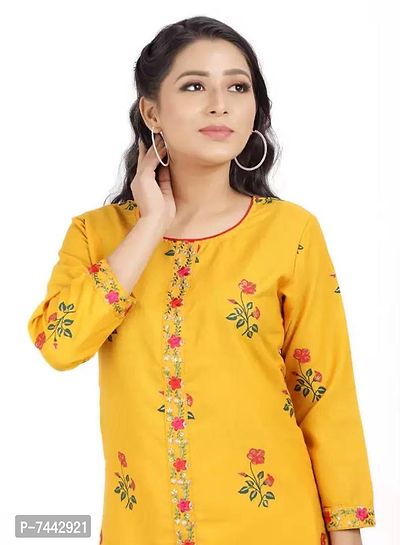 Yellow Cotton Embroidered Kurtas For Women-thumb4