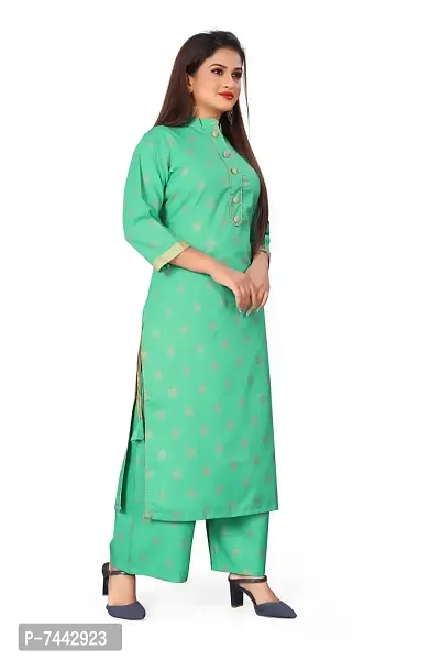 Elite Green Cotton Embroidered Kurta with Pant Set For Women-thumb3