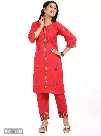 Red Cotton Embroidered Kurtas For Women-thumb0