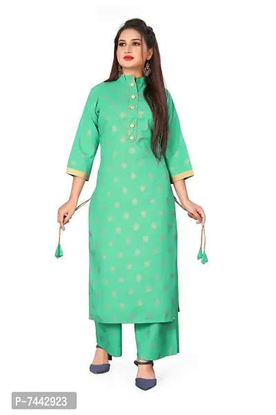 Elite Green Cotton Embroidered Kurta with Pant Set For Women-thumb0