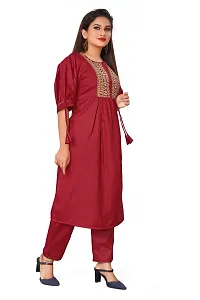 Elite Maroon Cotton Embroidered Kurta with Pant Set For Women-thumb2