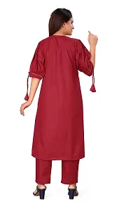 Elite Maroon Cotton Embroidered Kurta with Pant Set For Women-thumb1