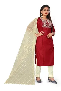 Elite Maroon Cotton Embroidered Kurta with Pant And Dupatta Set For Women-thumb2