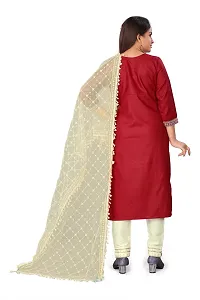 Elite Maroon Cotton Embroidered Kurta with Pant And Dupatta Set For Women-thumb1