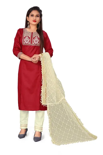 Stylish Silk Kurta, Bottom And Dupatta Set For Women