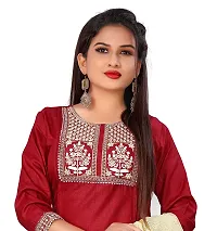 Elite Maroon Cotton Embroidered Kurta with Pant And Dupatta Set For Women-thumb3