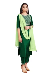 Elite Green Cotton Embroidered Kurta with Pant And Dupatta Set For Women-thumb2