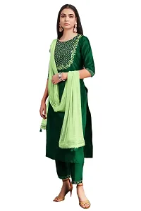Elite Green Cotton Embroidered Kurta with Pant And Dupatta Set For Women-thumb3